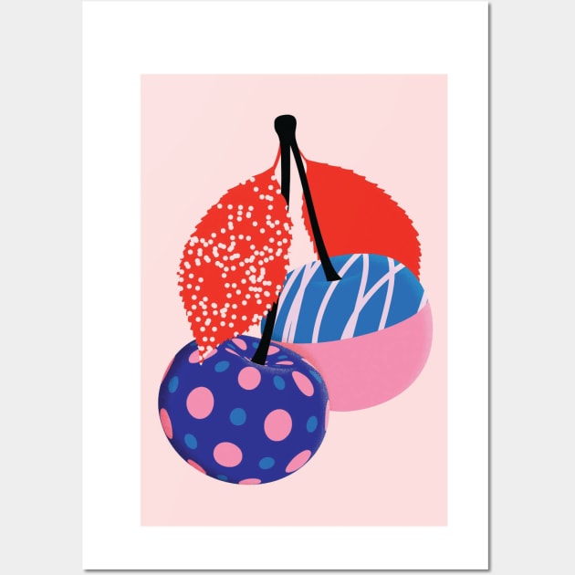 Colorful Cherries Illustration Wall Art by Honeynandal
